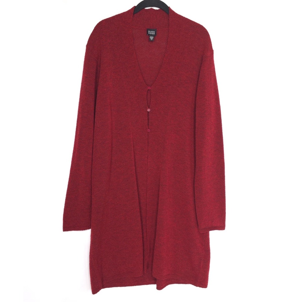 EILEEN FISHER Women Cardigan LARGE ITALIAN YARN Red Merino Wool Blend HONG KONG - Picture 2 of 8